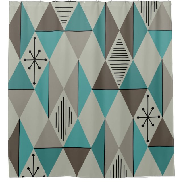 Rideaux De Douche Diamants d'art de l'âge atomique gris turquoise (Devant)