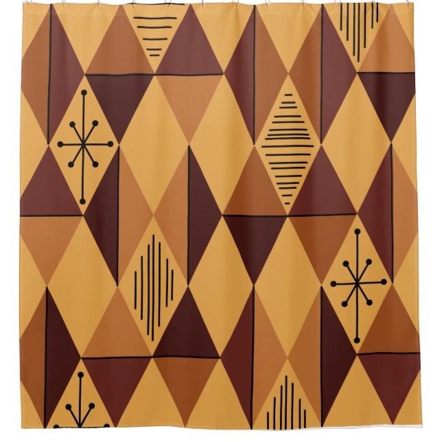 Rideaux De Douche Diamants d'art de l'ère atomique Ochre Maroon (Devant)
