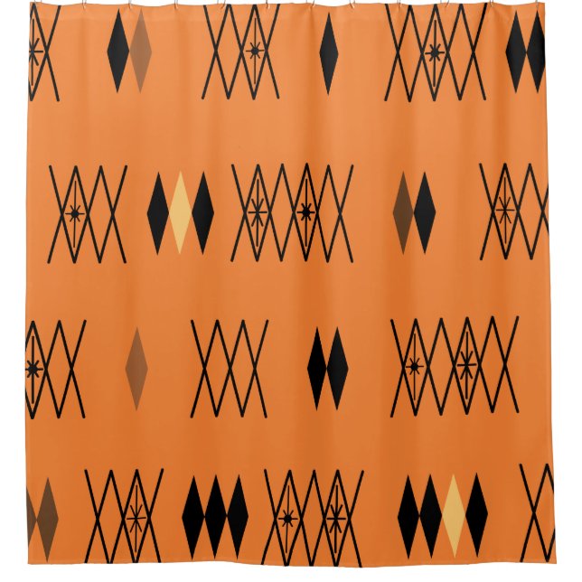 Rideaux De Douche Diamants de l'ère atomique rétro Motif Orange (Devant)