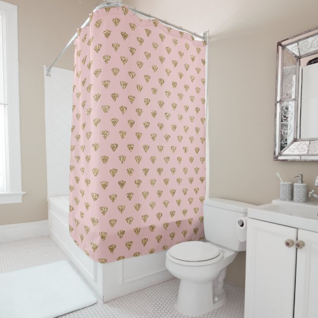 Rideaux De Douche Diamants de Parties scintillant en or rose (En situation)