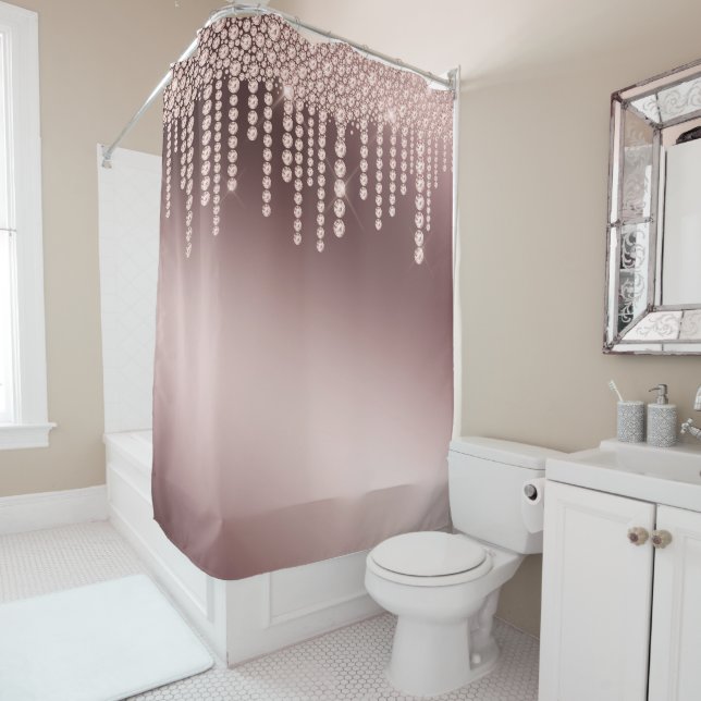 Rideaux De Douche Diamants étincelants Roses de luxe (En situation)