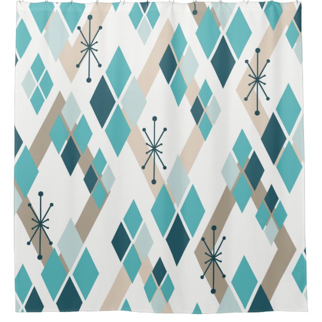 Rideaux De Douche Diamants modernes du milieu du siècle (Turquoise) (Devant)