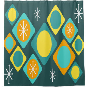 Rideaux De Douche Diamants Ovals Starburts Turquoise