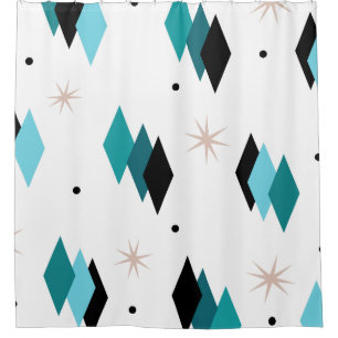 Rideaux De Douche Diamants Turquoises modernes du milieu du siècle