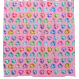 Rideaux De Douche Diamond Heart Aquarelle Motif Fille mignonne rose