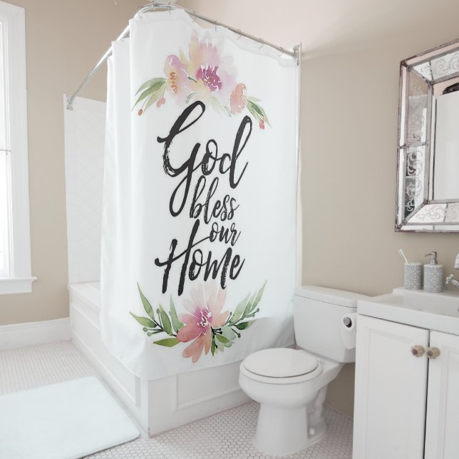 Rideaux De Douche Dieu bénisse notre maison (En situation)