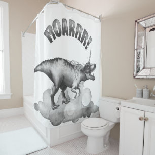 Rideaux De Douche Dinocorn Roar Silver Monochrome Minimal Wordart