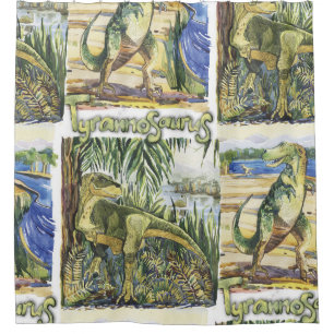 Rideaux De Douche Dinosaure Era : Illustration du paysage aquarelle