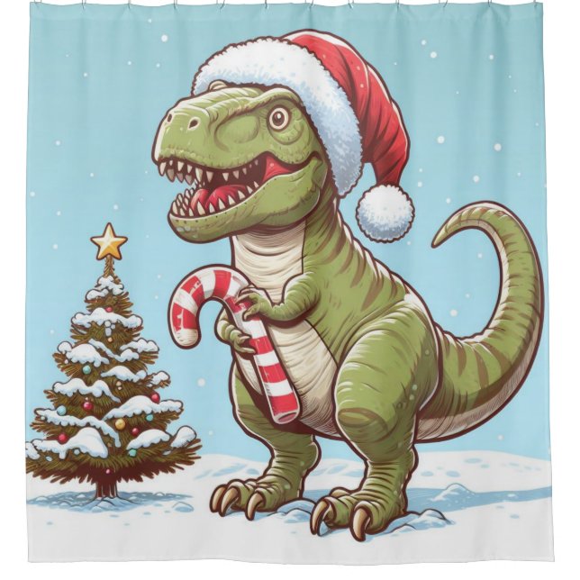 Rideaux De Douche Dinosaure sucre de canne de Noël mignon (Devant)