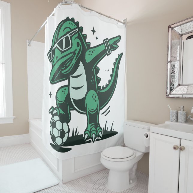 Rideaux De Douche Dinosaure Vert (En situation)