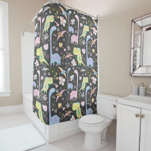 Rideaux De Douche Dinosaures caricaturaux Motifs gris foncé