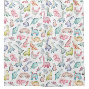 Rideaux De Douche Dinosaures mignons, motif d'aquarelle pour enfants