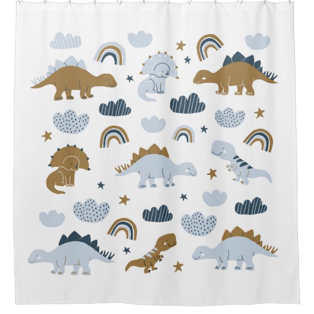 Rideaux De Douche dinosaures scandinaves, étoiles, arc-en-ciel illus (Devant)