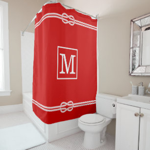 Rideaux De Douche DIY Couleurs Corde Nœud Cadre Monogramme LG Rouge