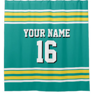 Rideaux De Douche Dk Turquoise avec rayures blanches jaunes Sports J