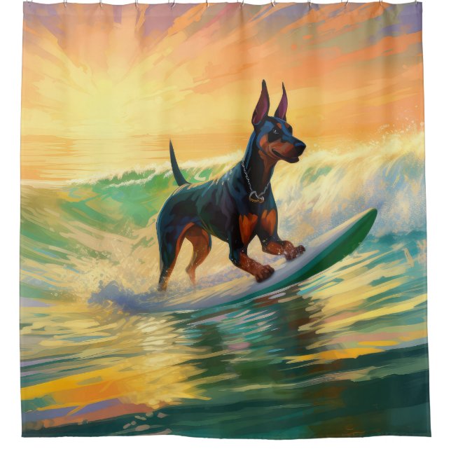 Rideaux De Douche Doberman Beach Surf Peinture (Devant)
