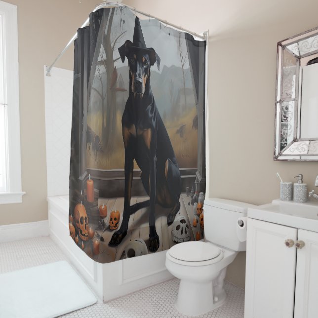 Rideaux De Douche Doberman Citrouille Halloween effroi (En situation)