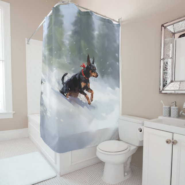 Rideaux De Douche Doberman Pinscher neige de Noël hiver (En situation)