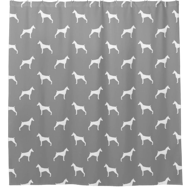 Rideaux De Douche Doberman Pinscher Silhouettes Motif Gris (Devant)