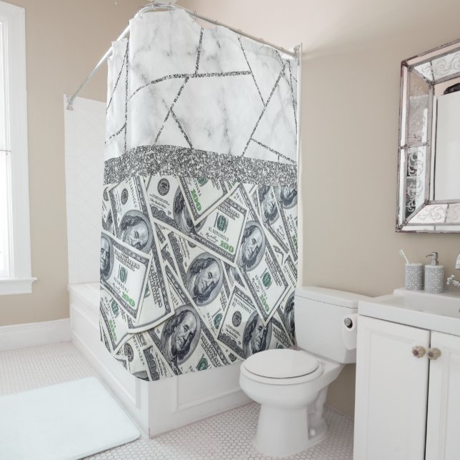 Rideaux De Douche Dollars d'argent luxueux Parties scintillant intér (En situation)