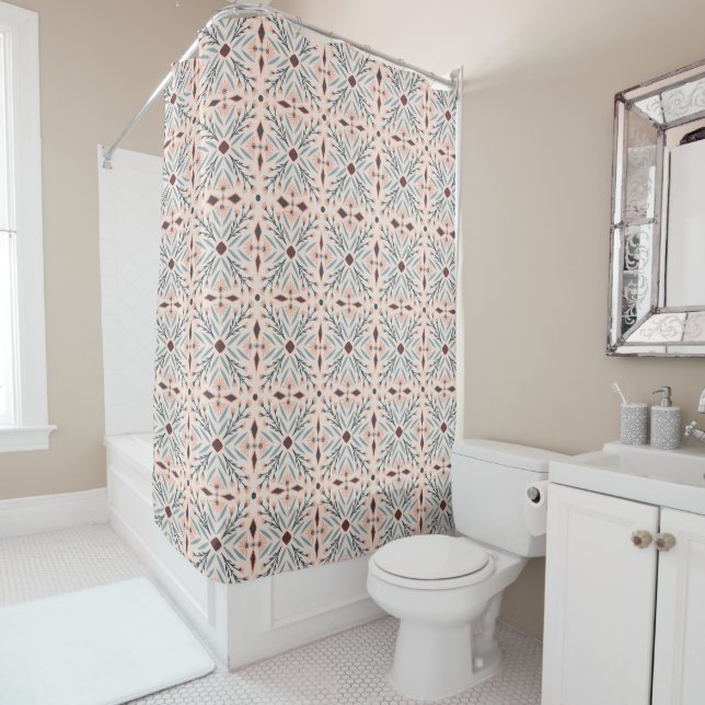 Rideaux De Douche Dolores Carreaux Motif rose (En situation)