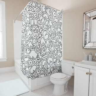 Rideaux De Douche doodé noir et blanc