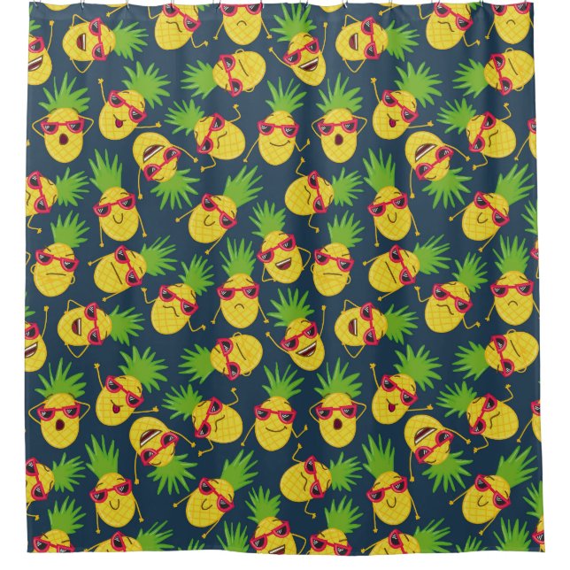 Rideaux De Douche Doodle ananas, dessiné à la main, motif d'été. (Devant)