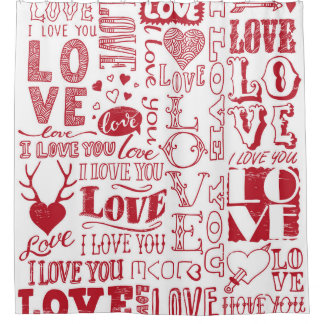 Rideaux De Douche Doodles d'amour à la main, charmant motif.