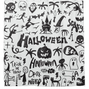 Rideaux De Douche Doodles de monstre d'Halloween amusant