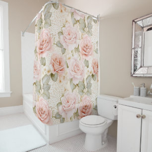 Rideaux De Douche Douce Mariée Fleurs Roses Blush Crème