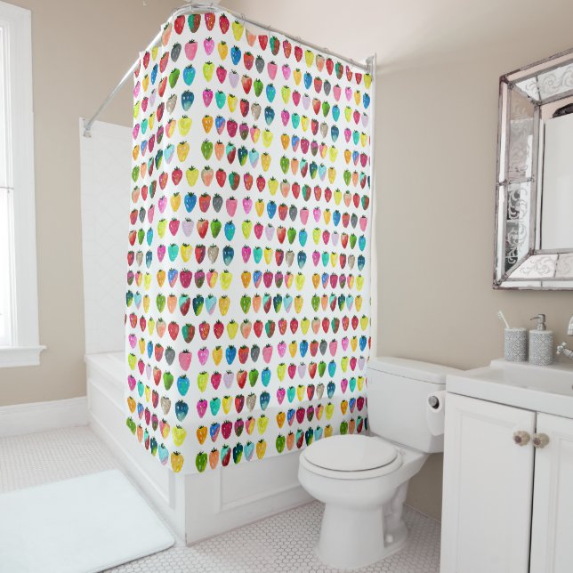 Rideaux De Douche Douceur fraise mignonne aquarelle de fruit mignon (En situation)