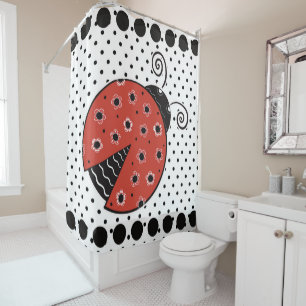 Rideaux De Douche Douche de chien de Ladybug et de polka