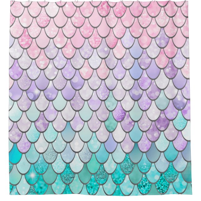 Rideaux De Douche Douche Sirène Rideau, Pastel, Rose, Violet, Turquo (Devant)