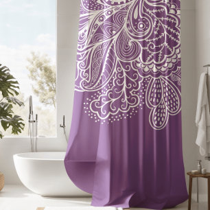 Rideaux De Douche Douche Vintage en dentelle violet et blanc