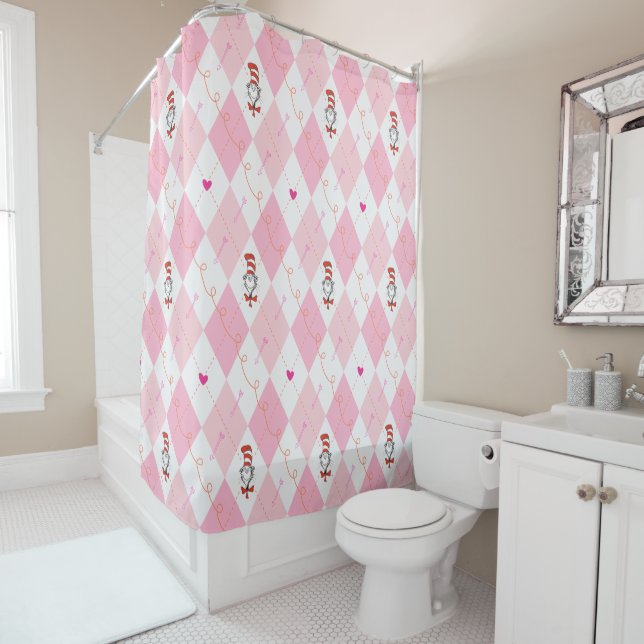 Rideaux De Douche Dr. Seuss Valentine | Jacquard rose Le chat dans l (En situation)