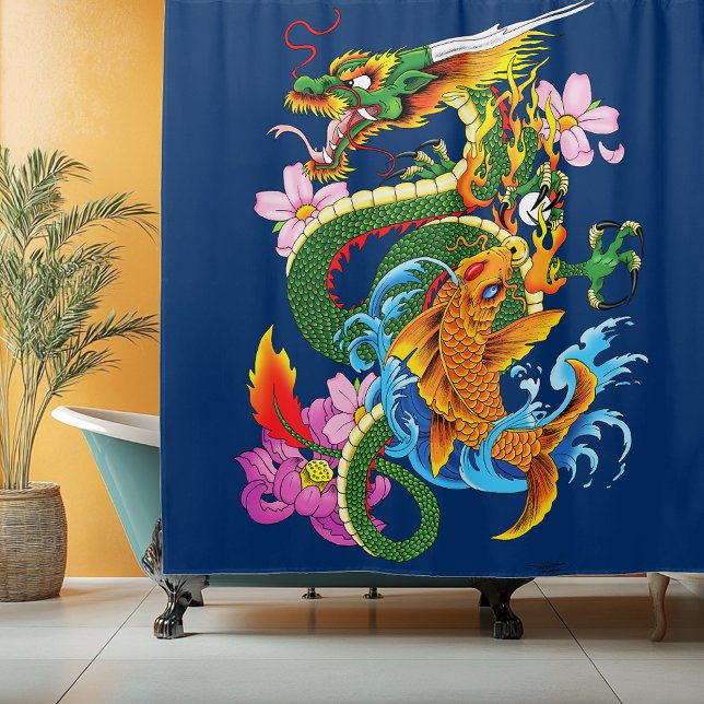 Rideaux De Douche Dragon chinois vert Koi (Créateur téléchargé)