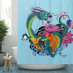 Rideaux De Douche Dragon d'eau chinois Poisson Koi