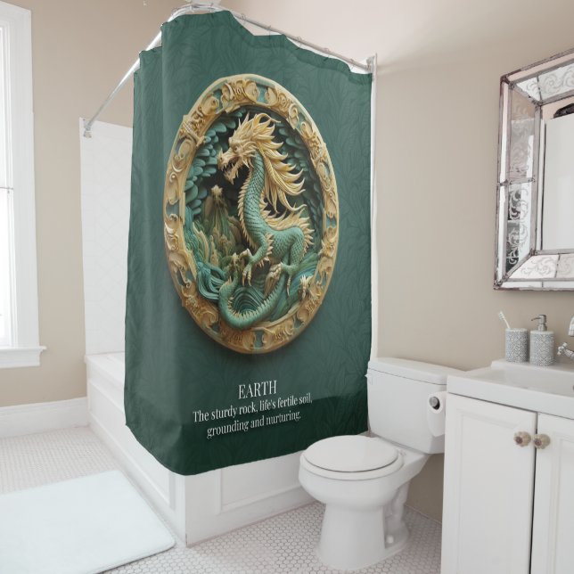 Rideaux De Douche Dragon Earth Element Imaginaire vert Mythique (En situation)