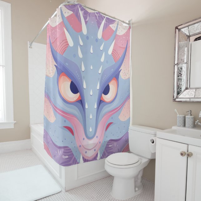 Rideaux De Douche Dragon Head couleurs pastel (En situation)