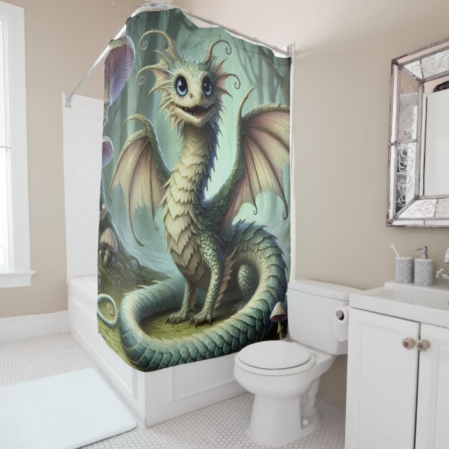 Rideaux De Douche Dragon Jabberwocky Cute Imaginaire Créature Art (En situation)