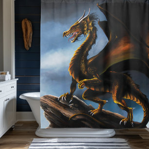 Rideaux De Douche Dragon noir cuivre or