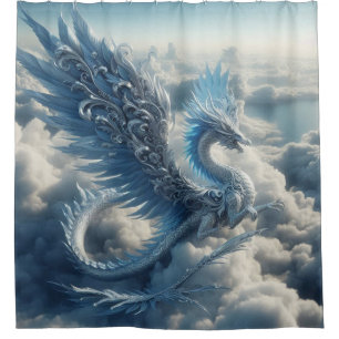 Rideaux De Douche Dragon superbe entouré de nuages