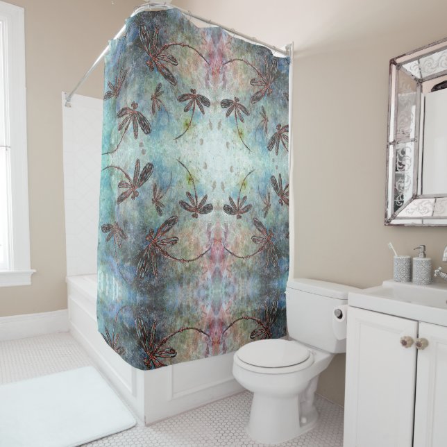 Rideaux De Douche Dragonflies de bronze pourvues Ciel magique (En situation)