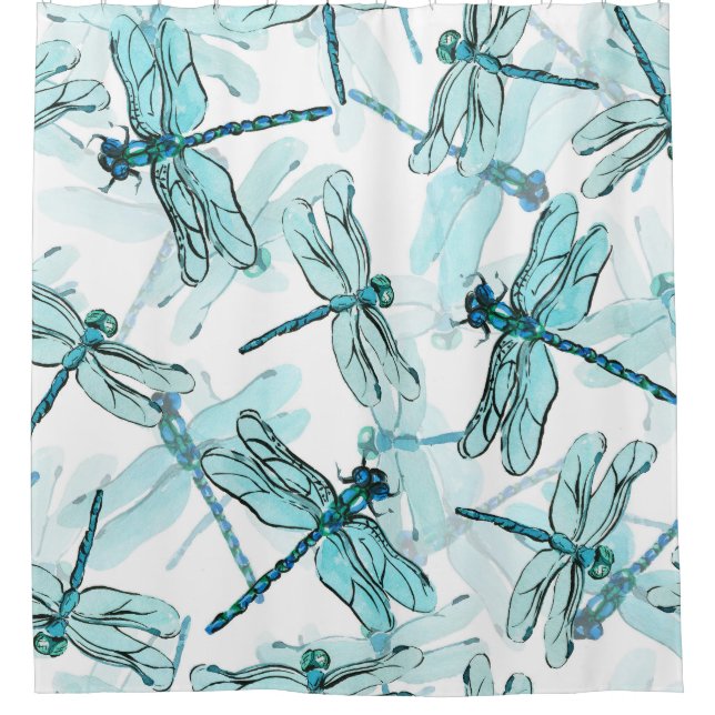 Rideaux De Douche Dragonflies élégantes : Aquarelle (Devant)
