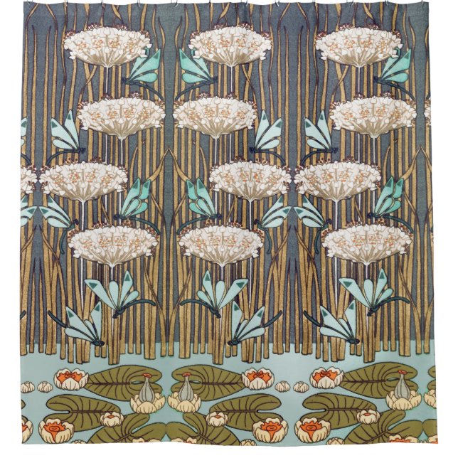Rideaux De Douche Dragonflies Water Lilies Marais Art Nouveau (Devant)