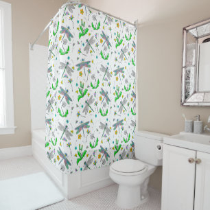 Rideaux De Douche Dragonflies Whimsical et Dandelions main tiré