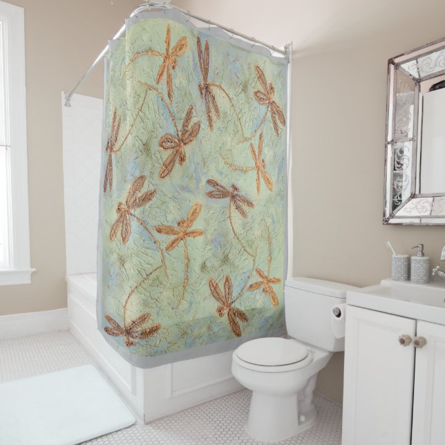 Rideaux De Douche Dragonfly Dance Gold (En situation)