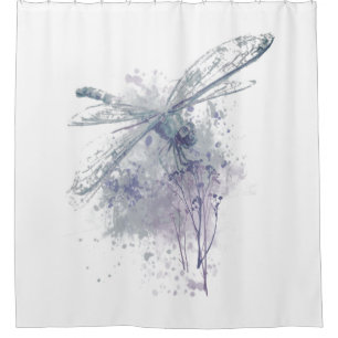 Rideaux De Douche Dragonfly d'aquarelle d'origine en gris blanc