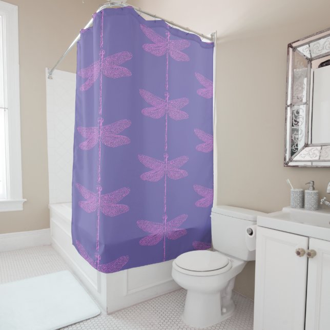 Rideaux De Douche Dragonfly Imaginaire rose et violet (En situation)