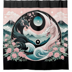 Rideaux De Douche Dragons Floral Mountain Rose Sage Turquoise